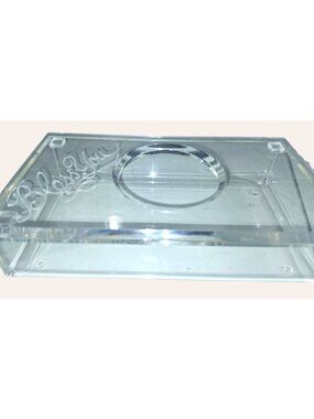 "Bless You" Clear Lucite Tissue Box Holder With Lid Oval Top